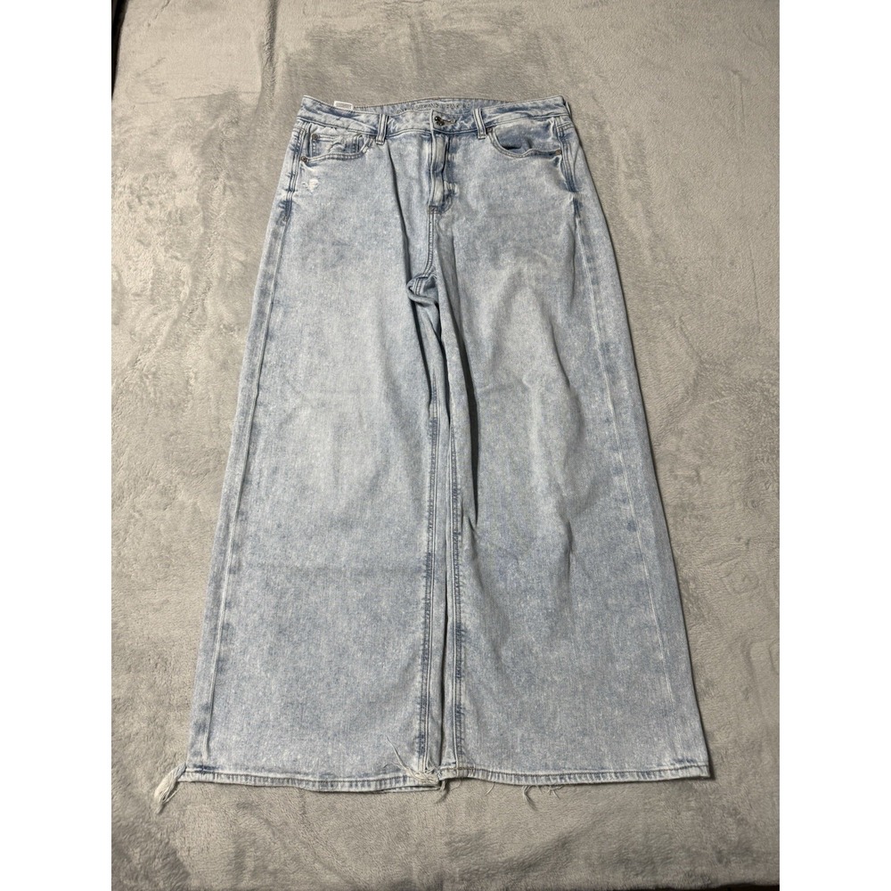 American Eagle Jeans Womens 10 Short Super High Rise Baggy Wide Leg Blue 31x26